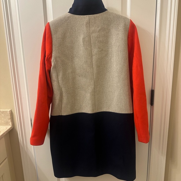 J. Crew Red, Navy, & Grey Pea Coat Modern Design - Picture 2 of 5